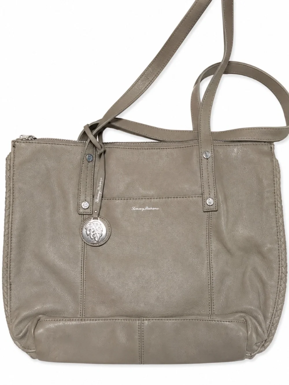 Tommy Bahama Genuine Leather Taupe Tote Shoulder Bag